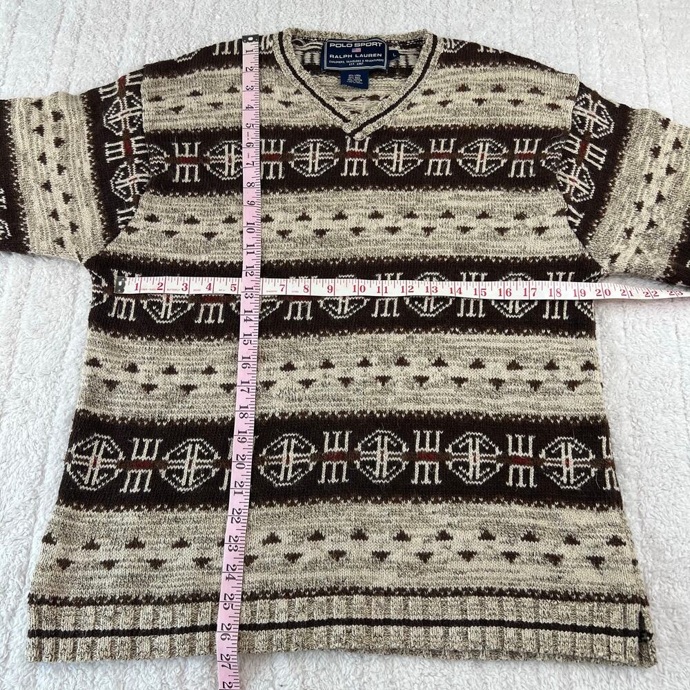 Polo Sport Ralph Lauren Navajo Aztec Vintage V-neck men’s sweater size Large - Picture 5 of 6